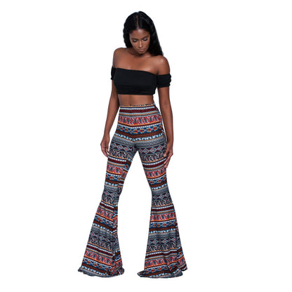 Women Printed High Waist Fashion Casual Flared Pants