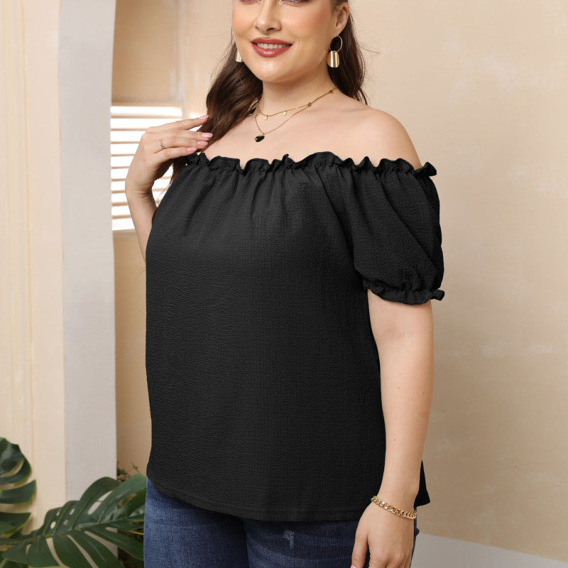 Women Fashion Casual Solid Color Off-The-Shoulder Short Sleeve Top