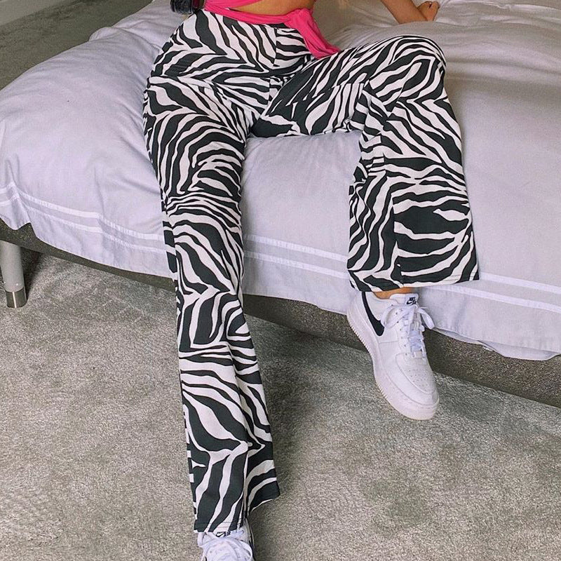 Women Fashion Simple Ripple Printing High Waist Casual Pants