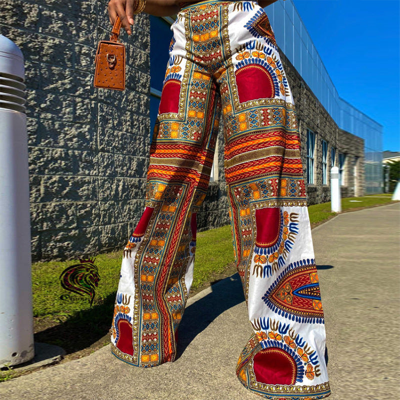 Women Printed High Waist Loose Casual Pants