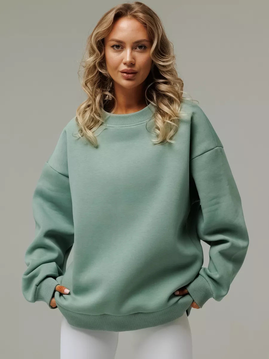 Sudadera informal holgada de manga larga con cuello redondo y color liso para mujer de otoño e invierno