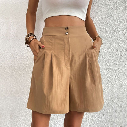 Pantalones cortos holgados de cintura alta de color liso informales de verano para mujer