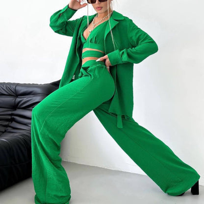 Conjunto de tres piezas formado por camisola y pantalón, informal, a la moda, para mujer