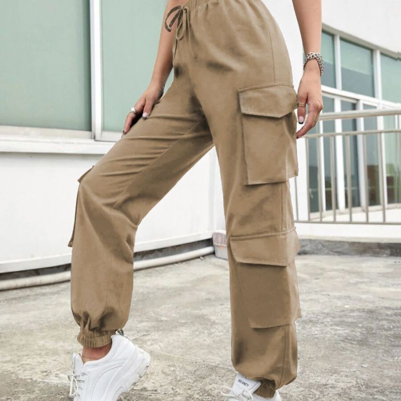 Women Solid Color Elastic High Waist Loose Casual Sports Pants