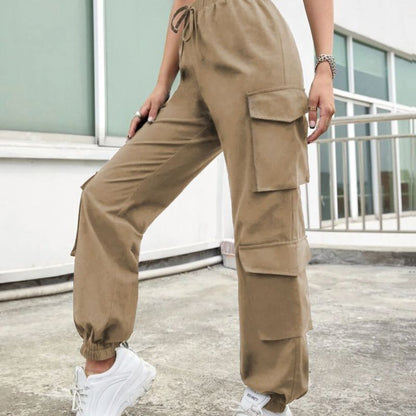Women Solid Color Elastic High Waist Loose Casual Sports Pants
