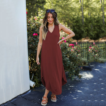 Summer Women'S Solid Color Casual V-Neck Sleeveless Tank Dress