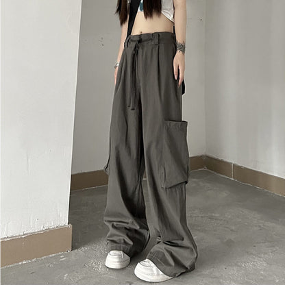 Women Casual Solid Color Large Pocket Loose Cargo Pants