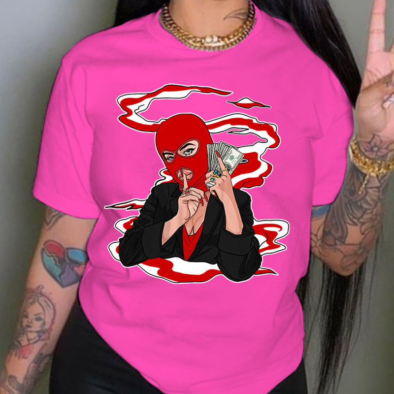 Camiseta informal holgada de talla grande para mujer, cuello redondo, manga corta, capucha, estampado gráfico "Toma dinero" para hombre