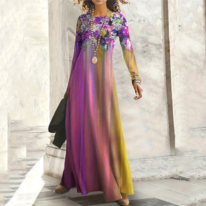 Vestido largo informal de manga larga con estampado floral para mujer