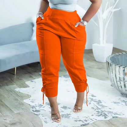 Casual Women Athleisure Solid Color Lace-Up Pants