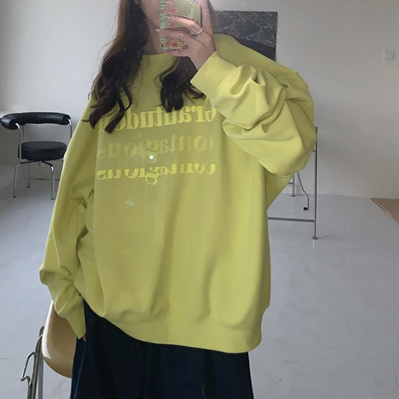 Women Street Casual Alphabet Print Round Neck Loose Sweatshirt