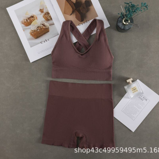 Women Fashion Casual Solid Color Camisole Sports Shorts Set