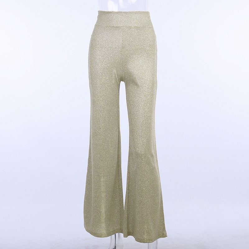 Women'S Fashion Casual Glitter High Waist Drape Wide Leg Pants