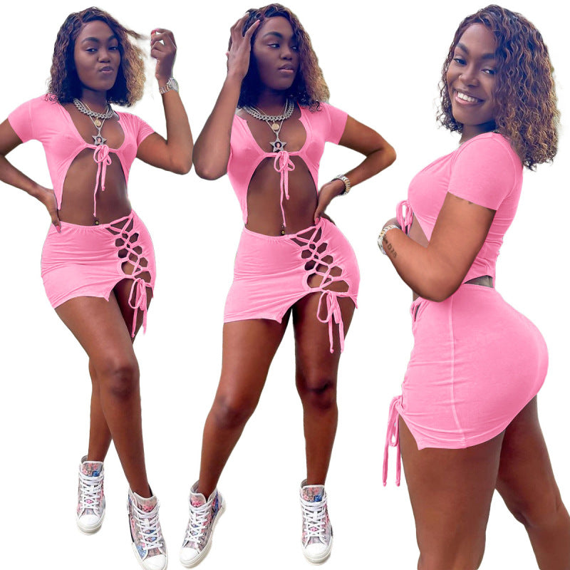 Women Casual Solid Color Hip Lifting Strapt Two Pieces Suit