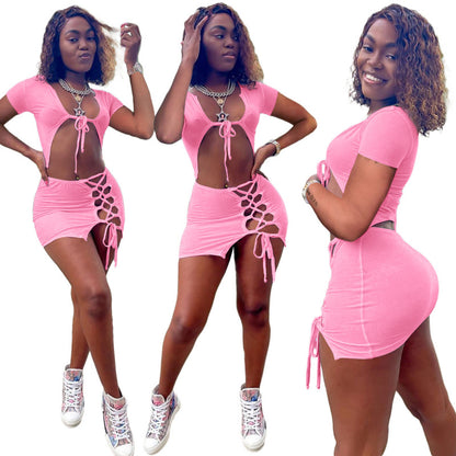 Women Casual Solid Color Hip Lifting Strapt Two Pieces Suit