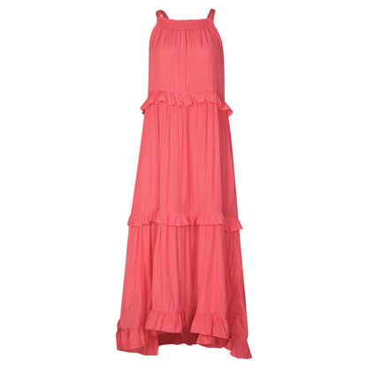 Summer Women Casual Solid Color Sleeveless Ruffled Holiday Tiered Dress