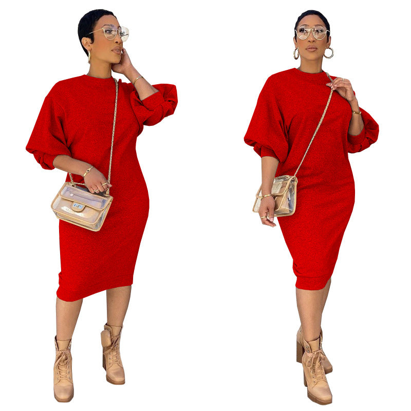 Women Fashion Casual Solid Color Loose Dress