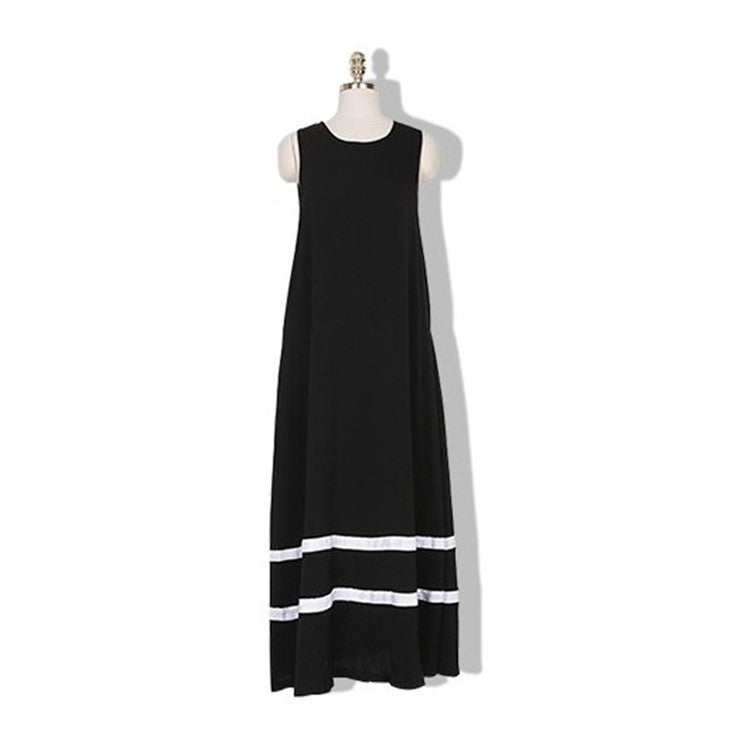 Women Casual Color Matching Sleeveless Loose Sundress