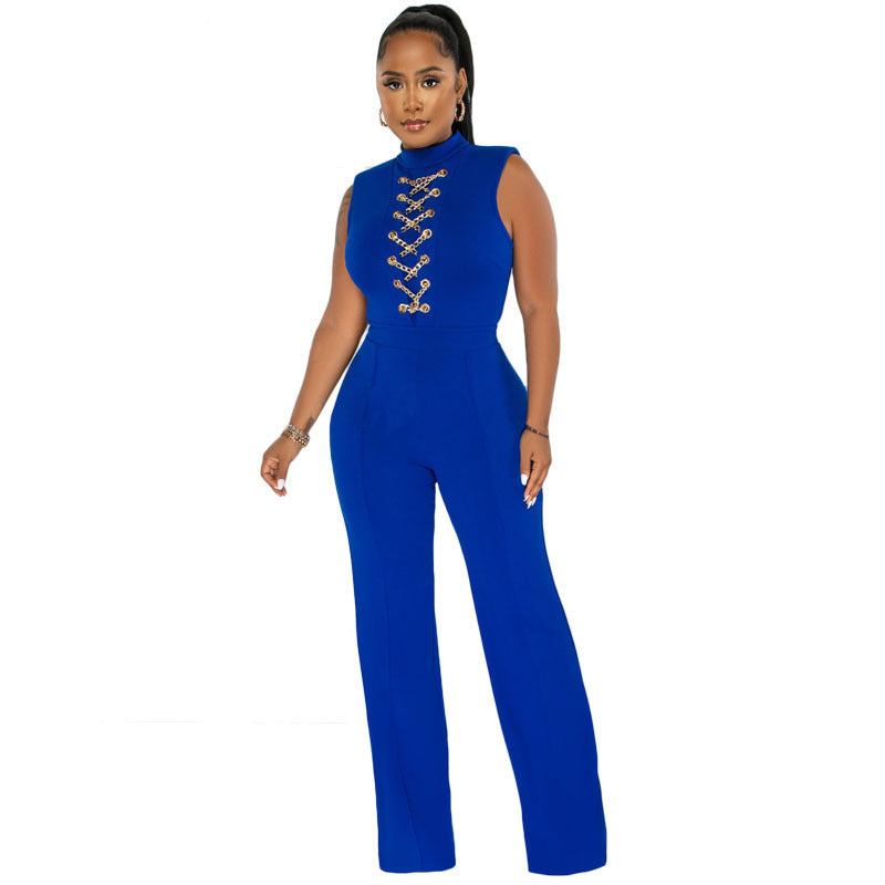 Women Solid Color High Waist Casual Wide Leg Jumpsuit