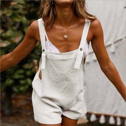 Women One-Piece Strap Solid Color Button Casual Rompers