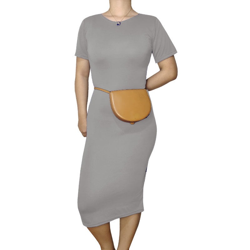 Vestido midi informal básico de manga corta en color liso para mujer