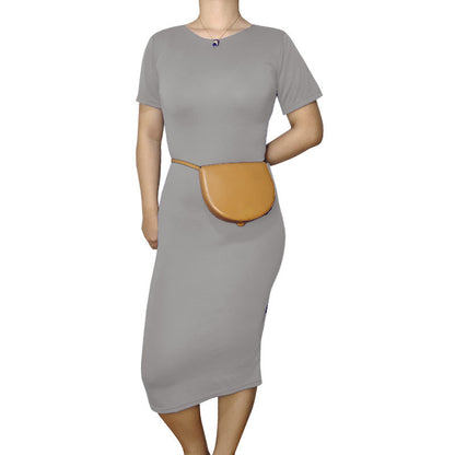 Vestido midi informal básico de manga corta en color liso para mujer