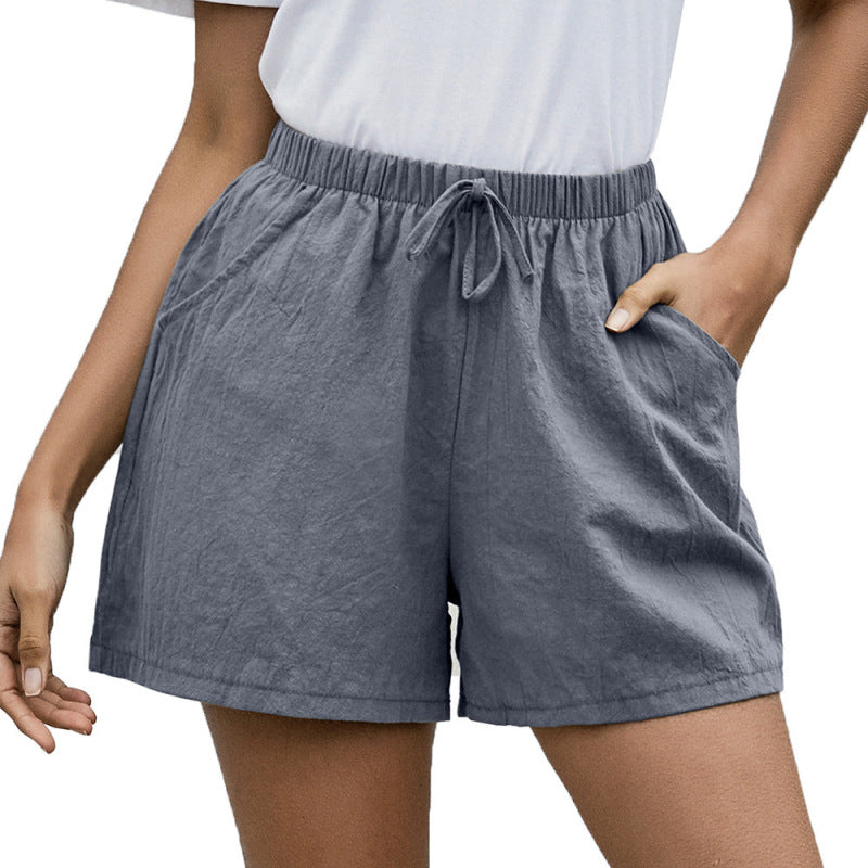 Women Fashion Casual Solid Color Loose Wide Leg Shorts