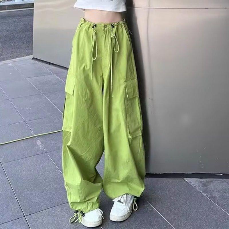Pantalones cargo casuales de calle para mujer, de color sólido y con bolsillos