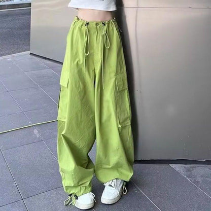 Pantalones cargo casuales de calle para mujer, de color sólido y con bolsillos
