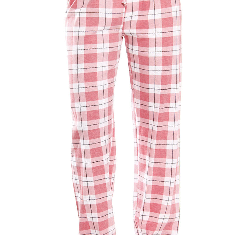 Women Classic Plaid Pattern Casual High Waist Drawstring Pants