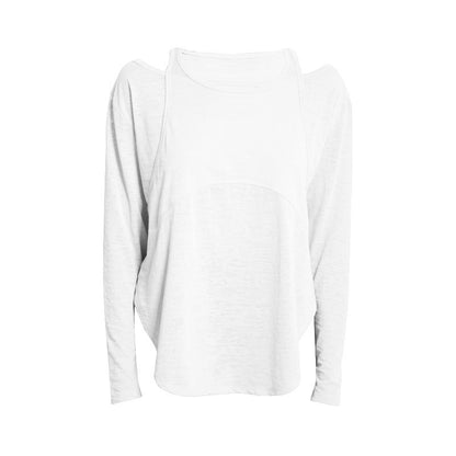 Top deportivo informal holgado de color liso con cuello redondo y manga larga para mujer