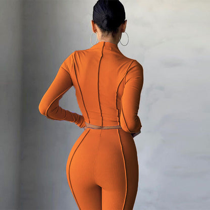 Conjunto de dos piezas formado por pantalón y pantalón informal, cintura alta, ajustado, manga larga y pantalón.