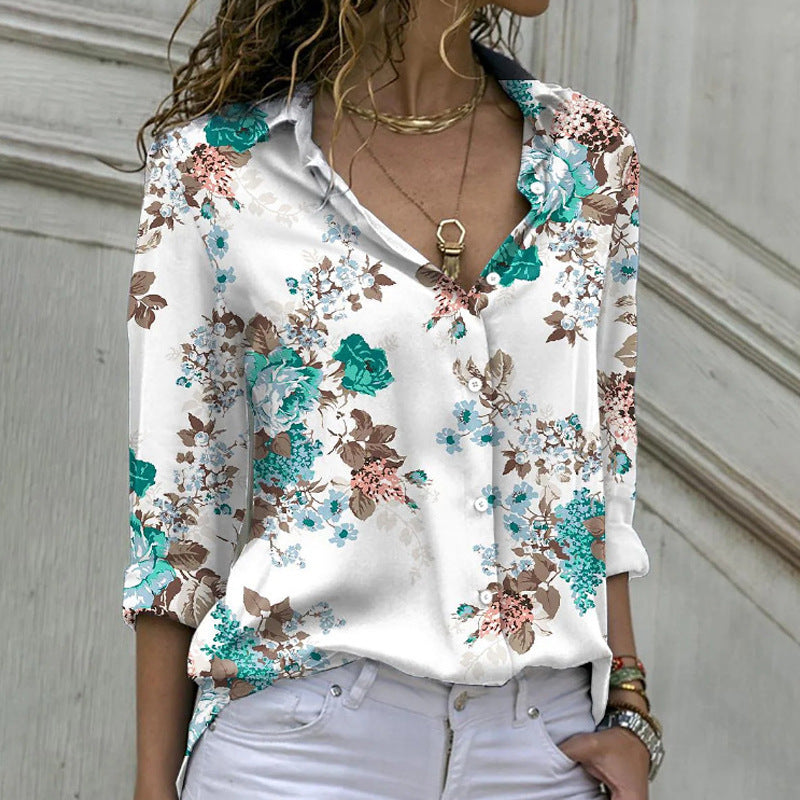Blusa de manga larga con estampado floral informal de moda para mujer