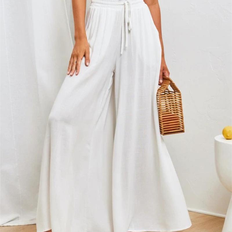 Summer Women'S Loose Casual Solid Color High Waist Wide Leg Vacation Pants