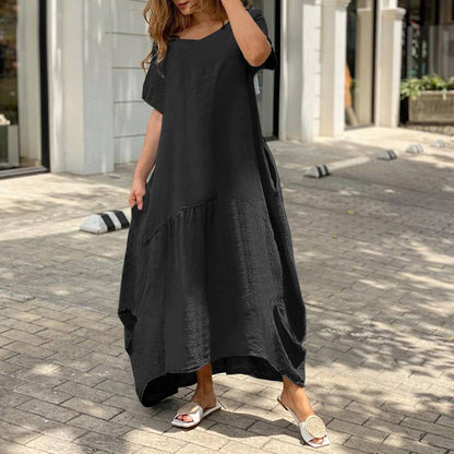 Vestido largo informal de verano para mujer, holgado, de algodón y lino, talla grande