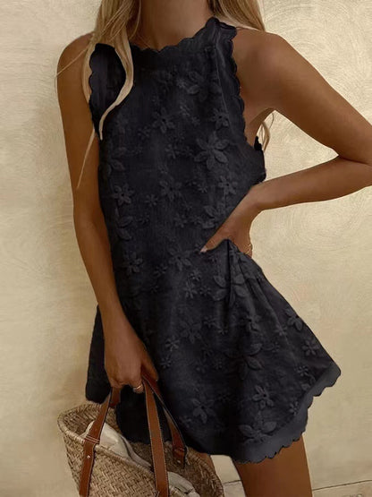 Vestido informal holgado sin mangas con estampado floral a la moda para mujer