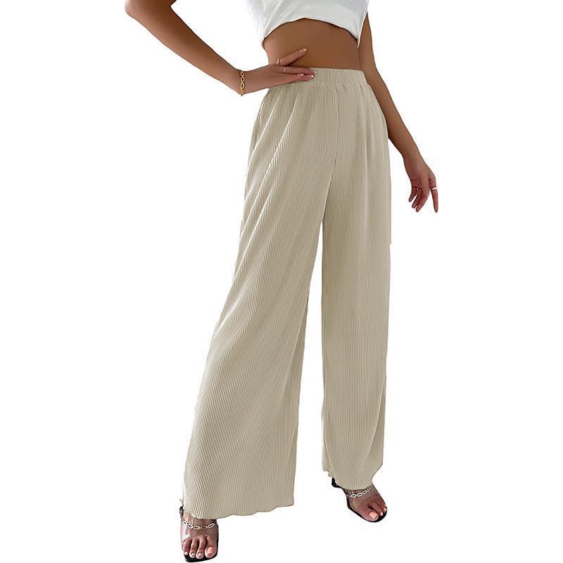 Women Casual Loose Solid Color Pleated Drape Wide-Leg Pants