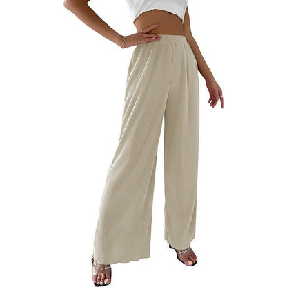 Women Casual Loose Solid Color Pleated Drape Wide-Leg Pants