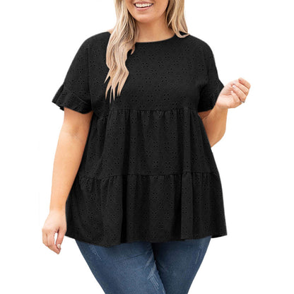 Plus Size Women Casual Solid Color Short-Sleeved T-Shirt Blouse