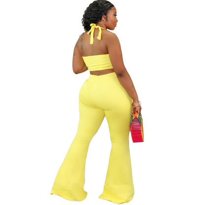 Conjunto de dos piezas de camiseta sin mangas informal y pantalones acampanados para mujer