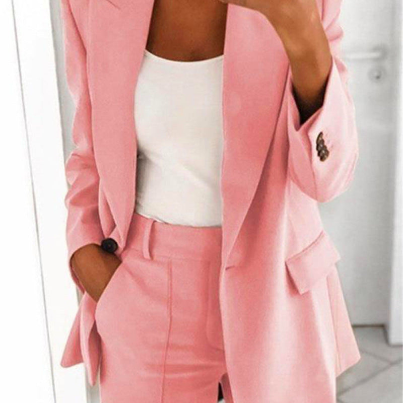 Conjunto de dos piezas de chaqueta y pantalón con solapa informal para mujer