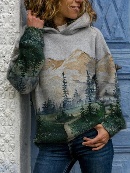 Sudadera con capucha de manga larga con estampado gráfico de otoño para mujer