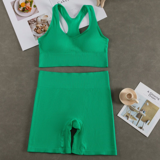 Women Fashion Casual With Chest Pad Shockproof Beautiful Back Sports Vest Shorts Set