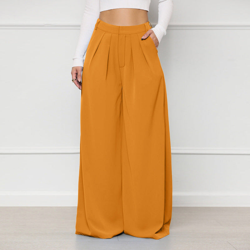 Women Solid Color High Waist Loose Casual Fashion Wide Leg Pants