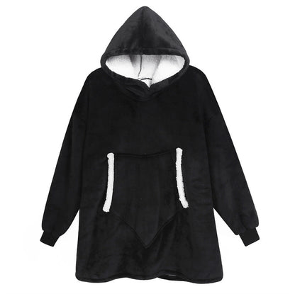 Couples Spring Autumn Casual Lazy Home Solid Color Flannel Long Sleeve Hooded Sleepwear