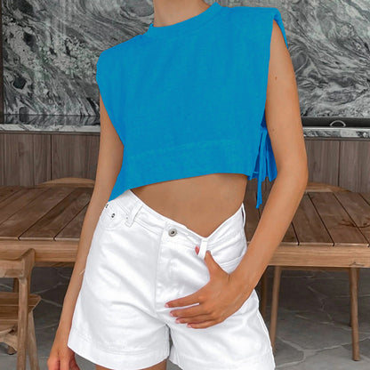 Conjunto de blusa y pantalón de lino y algodón de color liso para mujer, informal, a la moda, para vacaciones