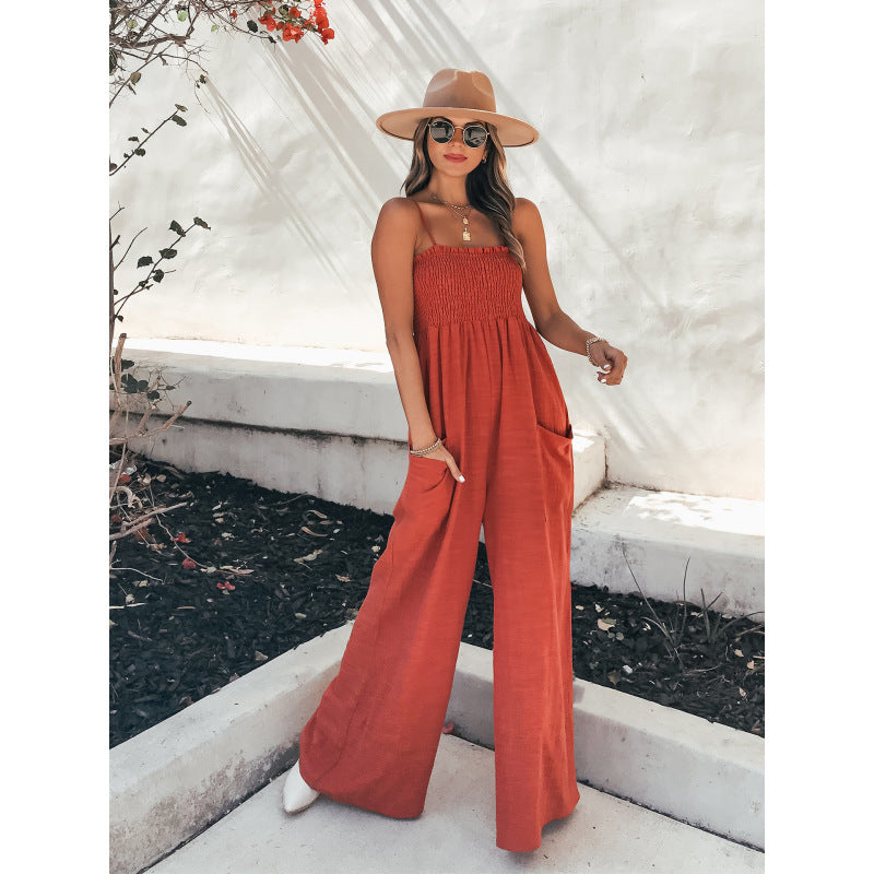 Women Sling Loose Casual Wide Leg Jumpsuit