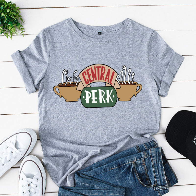 Camiseta informal de manga corta de Central Perk para mujer