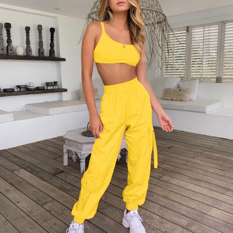 Conjunto de camisola y pantalón de color liso informal a la moda para mujer