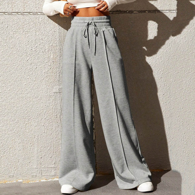 Women Fashion Casual Drawstring Elastic Waist Wide Leg Pants
